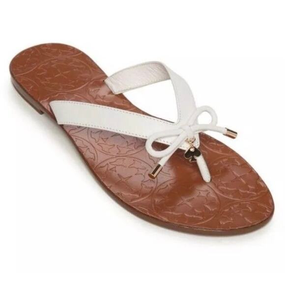 Kate Spade White Charles Vacchetta Leather Slip On Thong Sandals Size 8 - Picture 1 of 12